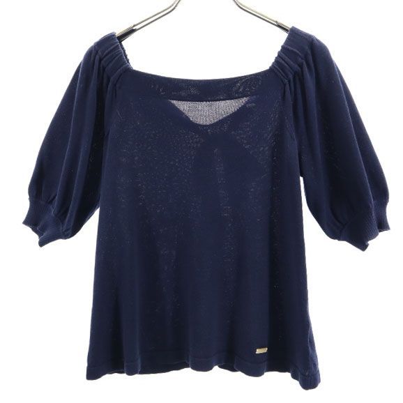 BLUE LABEL CRESTBRIDGE ブルーレーベルクレストブリッジ 三陽商会 花柄リボン 半袖 セーター 38 ネイビー ニット レディース