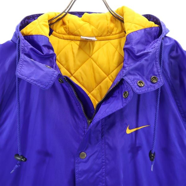 NIKE ナイキ 90s 00s 白タグ オールド ビックロゴ刺繍 中綿ジャケット L 青系 フード ナイロン メンズ