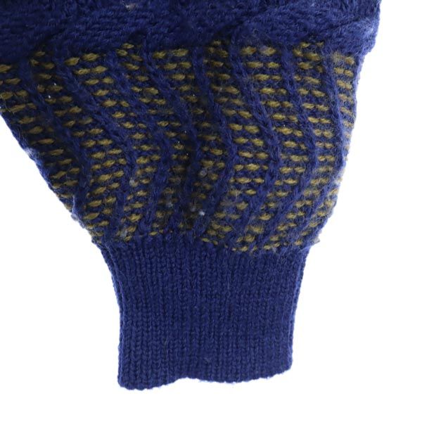 santa fe サンタフェ ウール 総柄 長袖 Vネック セーター Feb-38 ネイビー系 ニット メンズ