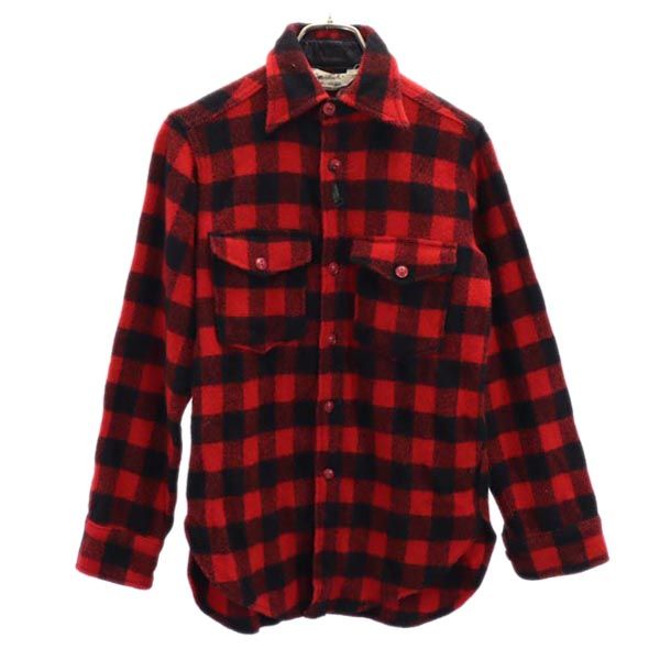 WOOLRICH ウールリッチ 70s ヴィンテージ ウールブレンド チェック柄 長袖 シャツ S 赤系 メンズ