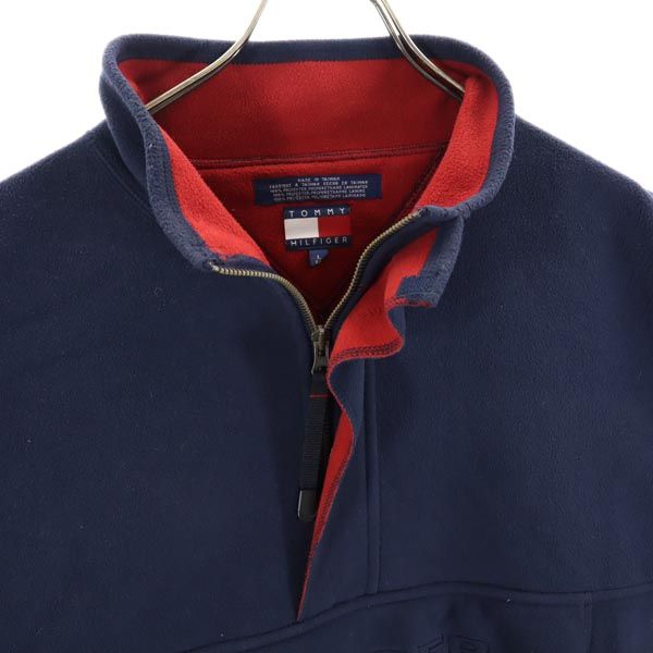 TOMMY HILFIGER トミーヒルフィガー 90s オールド ロゴ刺繍 フリースジャケット L ネイビー プルオーバー メンズ