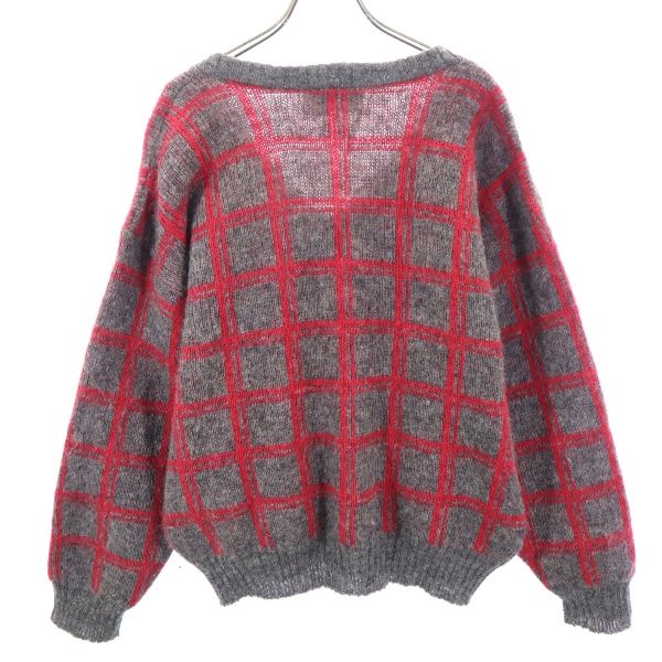 ICEWEAR 80s ヴィンテージ ウール チェック 長袖 Vネック ニット S グレー系 セーター メンズ