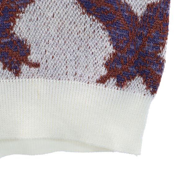 santa fe サンタフェ リネンブレンド 総柄 長袖 ニット 38 ホワイト系 薄手セーター メンズ