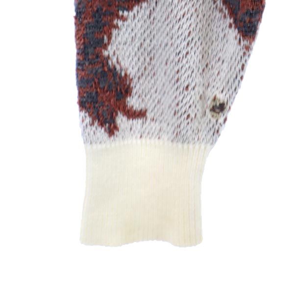 santa fe サンタフェ リネンブレンド 総柄 長袖 ニット 38 ホワイト系 薄手セーター メンズ