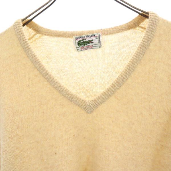 LACOSTE ラコステ 70s ヴィンテージ ウール 長袖 Vネック ニット 3 ベージュ セーター メンズ