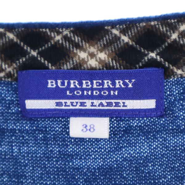 バーバリーブルーレーベル 三陽商会 ウール ロゴ刺繍 長袖 ニット カットソー 38 ブルー系 BURBERRY BLUE LABEL レディース