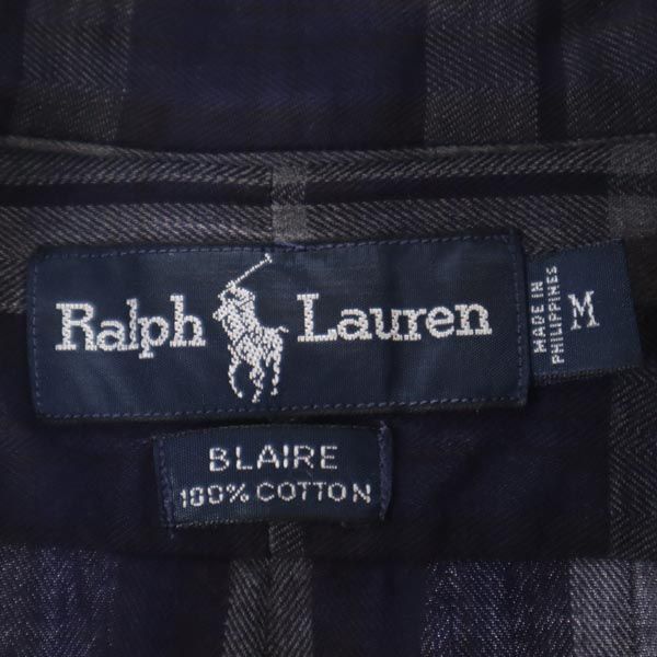 ラルフローレン チェック柄 ワンポイント刺繍 長袖 ボタンダウンシャツ M ネイビー系 RALPH LAUREN メンズ