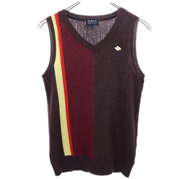 PEARLY GATES パーリーゲイツ ウールブレンド ワンポイント刺繍 ゴルフ ニットベスト 1 ブラウン系 レディース