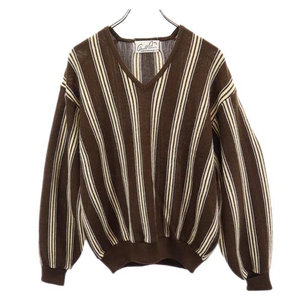 Arnold Palmer アーノルドパーマー ウールブレンド ストライプ柄 長袖 ニット L ブラウン系 セーター メンズ