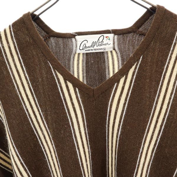 Arnold Palmer アーノルドパーマー ウールブレンド ストライプ柄 長袖 ニット L ブラウン系 セーター メンズ