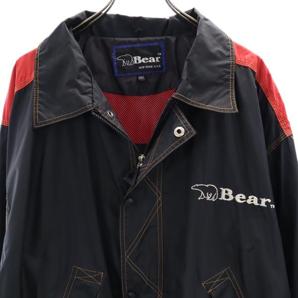 Bear ベアー 90s ロゴ刺繍 ジップジャケット F 黒×赤 ジャンパー メンズ