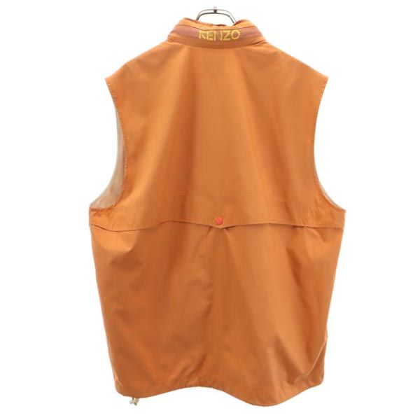 KENZO ケンゾー ロゴ刺繍 ゴルフ ジップ ベスト 5 オレンジ系 裏メッシュ メンズ