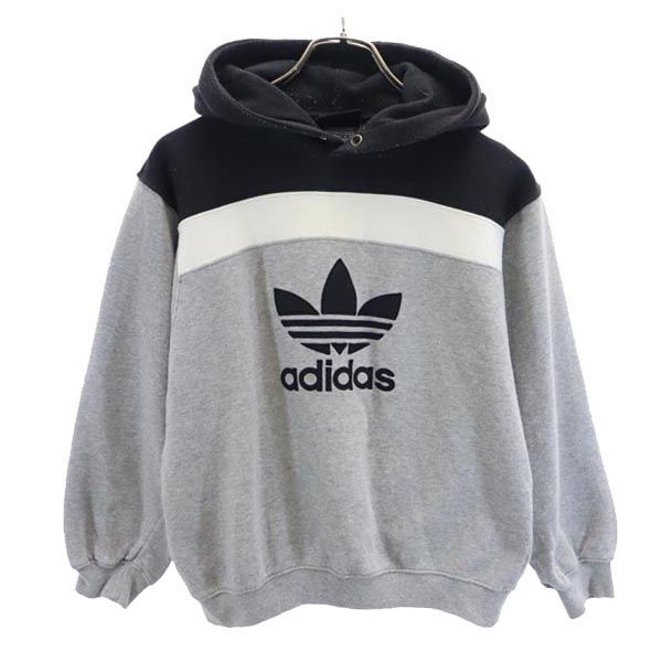 adidas アディダス 90s トレフォイルロゴ 長袖 スウェットパーカー M グレー系 プルオーバー トレーナー 裏起毛 レディース