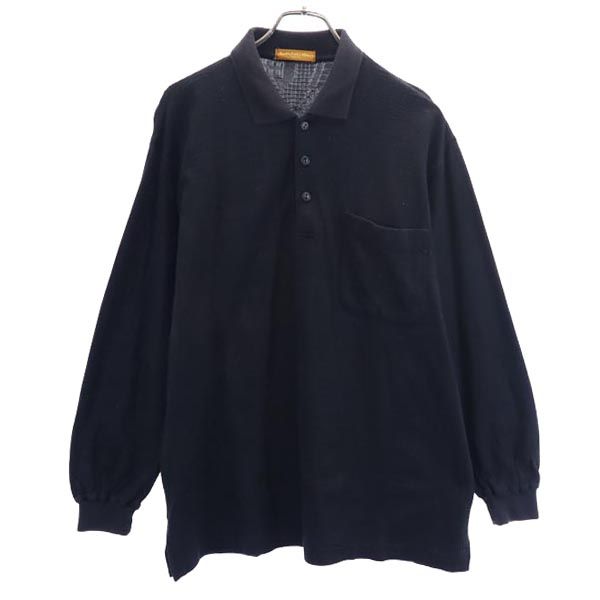 LANCEL ランセル 日本製 総柄 長袖 ポロシャツ LL ブラック ロゴ刺_ メンズ