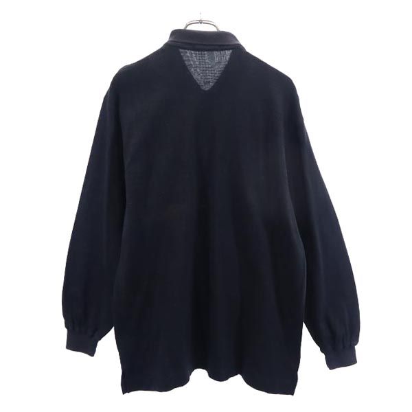 LANCEL ランセル 日本製 総柄 長袖 ポロシャツ LL ブラック ロゴ刺_ メンズ