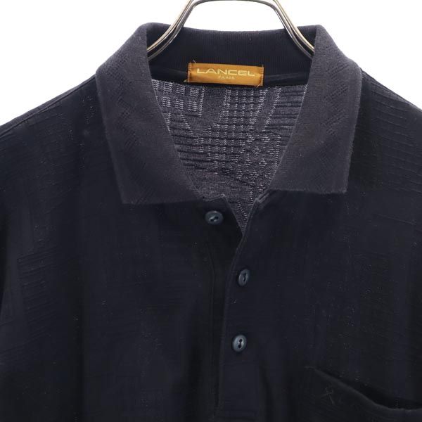 LANCEL ランセル 日本製 総柄 長袖 ポロシャツ LL ブラック ロゴ刺_ メンズ