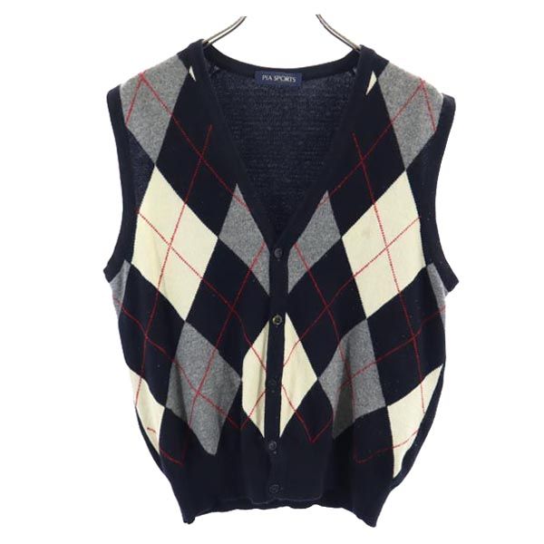 PIA SPORTS ピアスポーツ 日本製 ウールブレンド アーガイル ニットベスト 4 ブラック系 メンズ