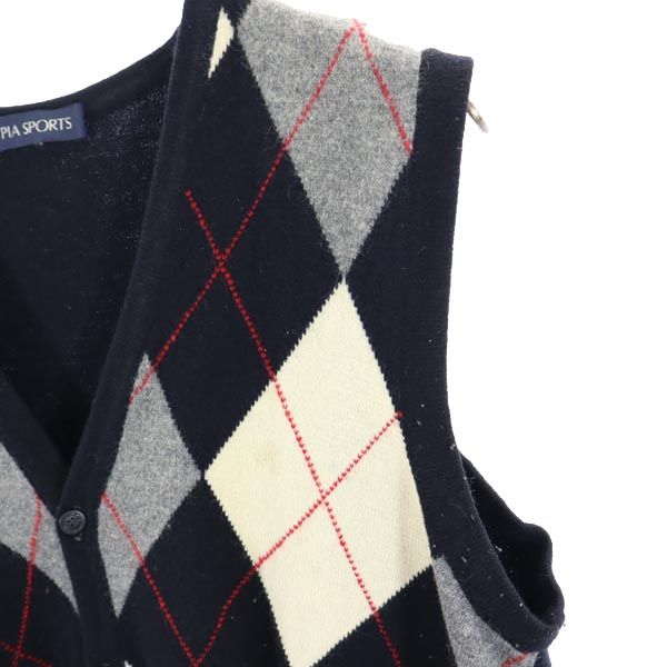 PIA SPORTS ピアスポーツ 日本製 ウールブレンド アーガイル ニットベスト 4 ブラック系 メンズ