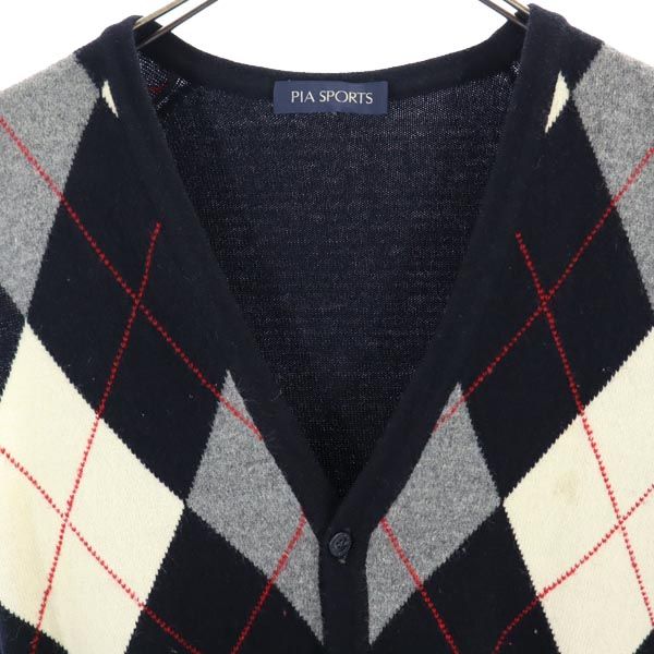 PIA SPORTS ピアスポーツ 日本製 ウールブレンド アーガイル ニットベスト 4 ブラック系 メンズ