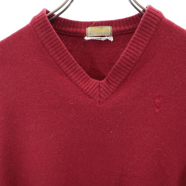 YVES SAINT LAURENT イヴサンローラン ウール 長袖 Vネック ニット M レッド系 セーター レディース