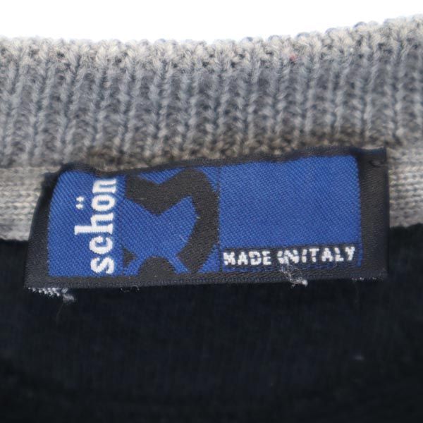 mila schon ミラショーン イタリア製 ロゴ刺繍 長袖 ニット 黒 セーター 裏起毛 メンズ