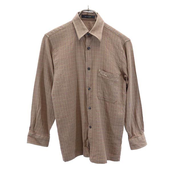 Pierre Cardin ピエールカルダン チェック柄 長袖 シャツ S 茶色 メンズ
