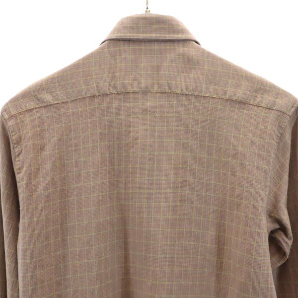 Pierre Cardin ピエールカルダン チェック柄 長袖 シャツ S 茶色 メンズ