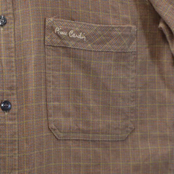 Pierre Cardin ピエールカルダン チェック柄 長袖 シャツ S 茶色 メンズ
