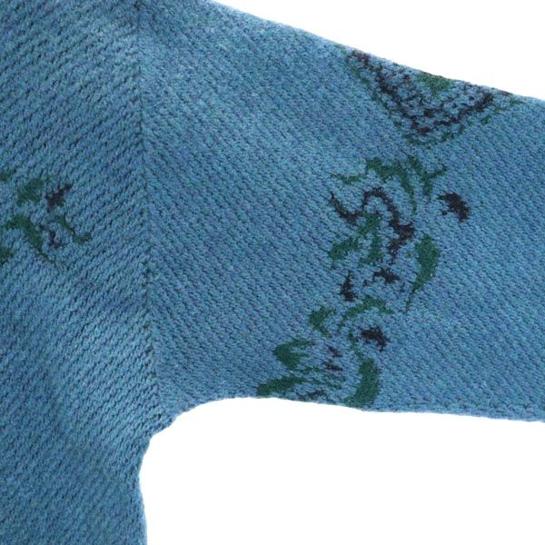 LANCEL ランセル 日本製 ウール 柄 長袖 ニット L 青系 セーター メンズ