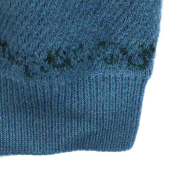 LANCEL ランセル 日本製 ウール 柄 長袖 ニット L 青系 セーター メンズ