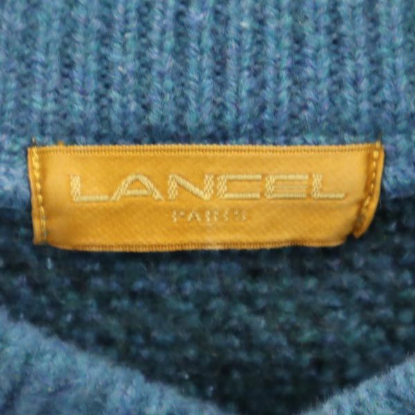 LANCEL ランセル 日本製 ウール 柄 長袖 ニット L 青系 セーター メンズ