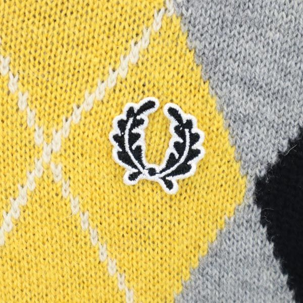 FRED PERRY フレッドペリー ウール アーガイル 長袖 ニット M 黒系 セーター メンズ