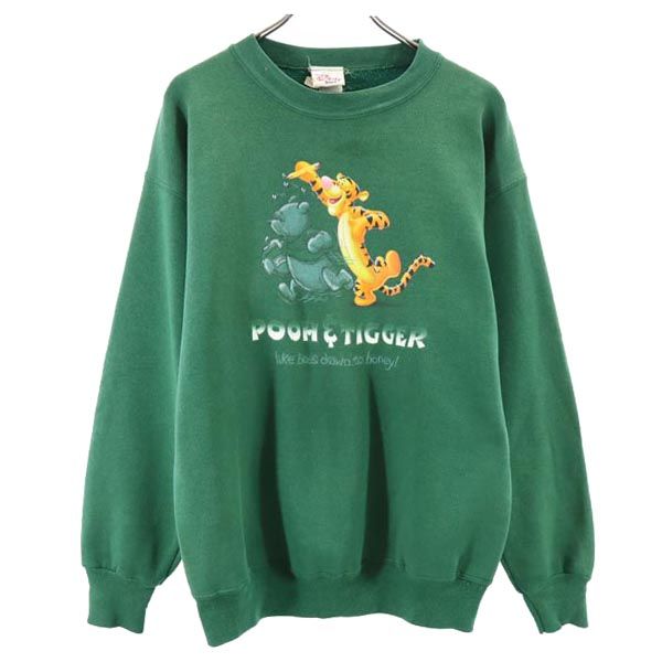 Disney ディズニー 90s USA製 オールド ティガー 長袖 スウェット トレーナー グリーン 裏起毛 メンズ