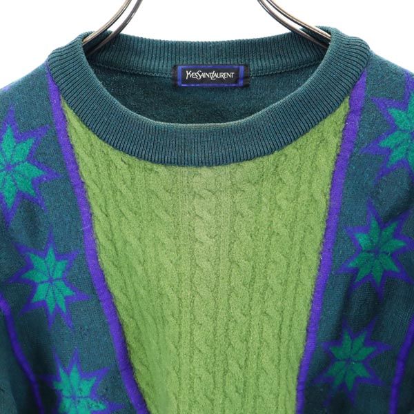 YVES SAINT LAURENT イヴサンローラン ウール 長袖 ニット M グリーン系 セーター メンズ