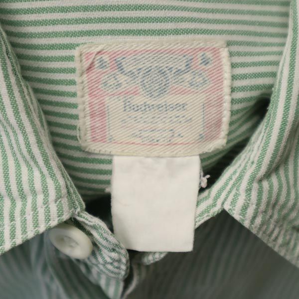 Budweiser バドワイザー ストライプ 長袖 シャツ グリーン系 ロゴ刺_ メンズ