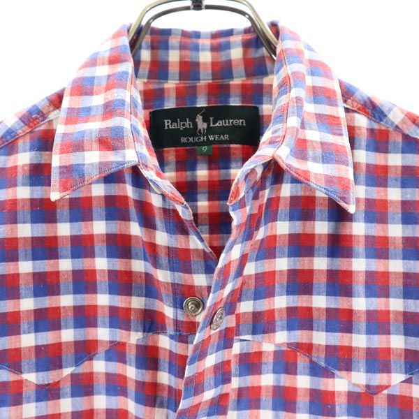 POLO RALPH LAUREN ポロラルフローレン チェック柄 長袖 ウエスタンシャツ 9 赤×青 レディース