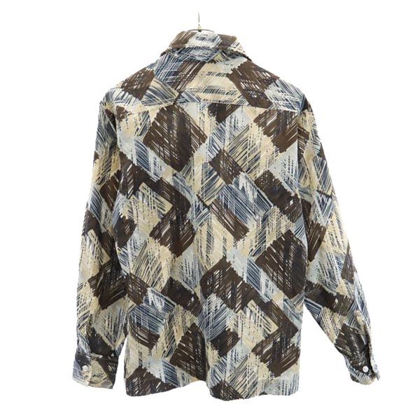 GOEL 70s ヴィンテージ 総柄 長袖 オープンカラーシャツ M ブラウン×グレー メンズ