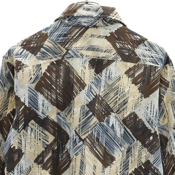 GOEL 70s ヴィンテージ 総柄 長袖 オープンカラーシャツ M ブラウン×グレー メンズ