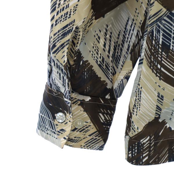 GOEL 70s ヴィンテージ 総柄 長袖 オープンカラーシャツ M ブラウン×グレー メンズ