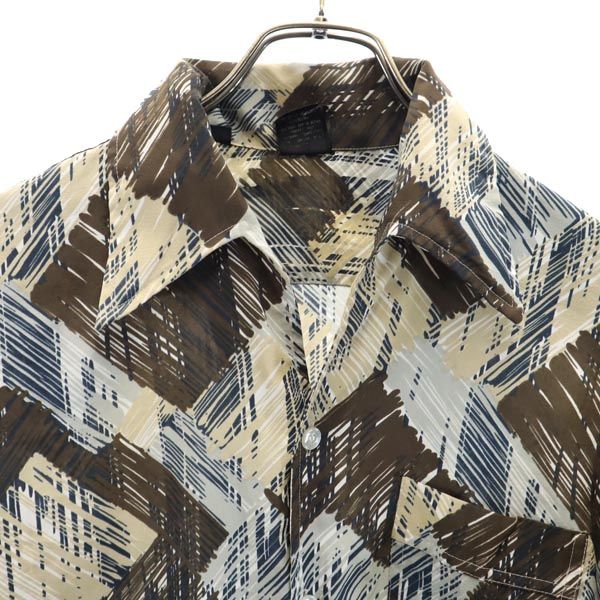 GOEL 70s ヴィンテージ 総柄 長袖 オープンカラーシャツ M ブラウン×グレー メンズ