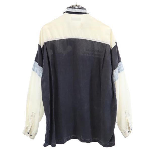 santa fe サンタフェ 英字刺繍 切替 長袖 シャツ 4 ホワイト×グレー メンズ