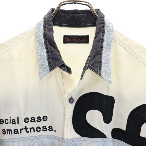 santa fe サンタフェ 英字刺繍 切替 長袖 シャツ 4 ホワイト×グレー メンズ