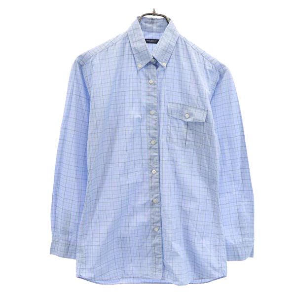 BURBERRY バーバリー チェック柄 長袖 ボタンダウンシャツ 水色系 レディース