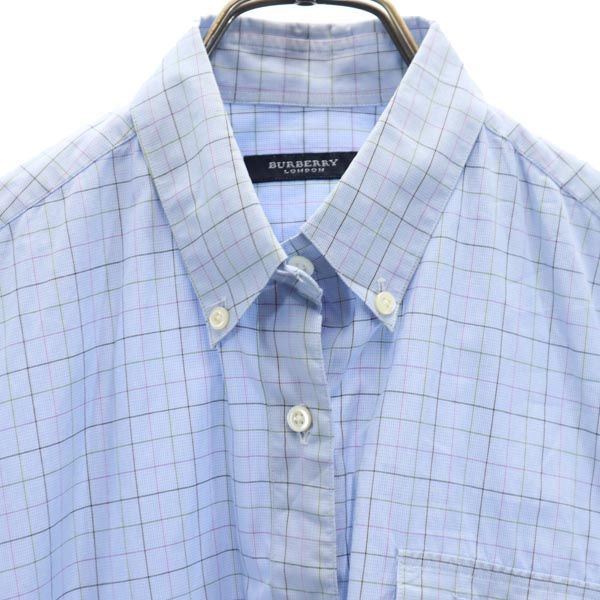 BURBERRY バーバリー チェック柄 長袖 ボタンダウンシャツ 水色系 レディース