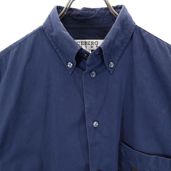 ICEBERG アイスバーグ イタリア製 プルート柄 長袖 ボタンダウンシャツ M 紺 ディズニー メンズ