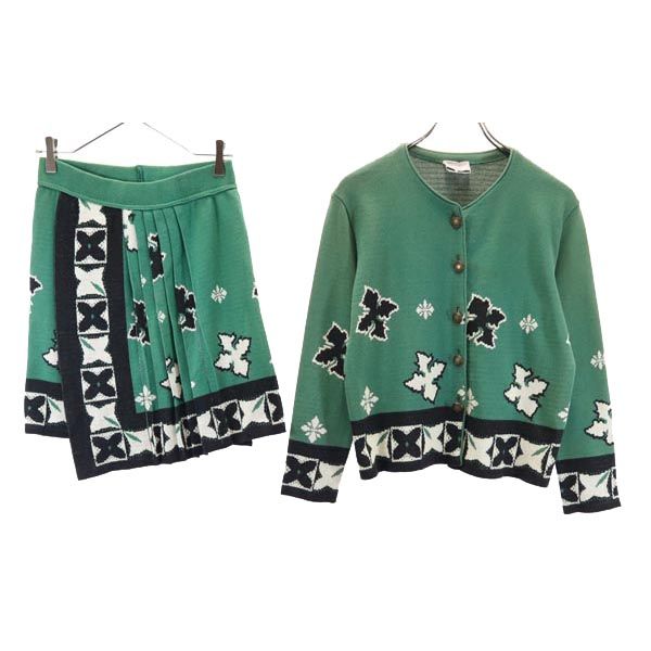 millesimes ノーカラージャケット 上下 セットアップ グリーン系 ラップスカート レディース