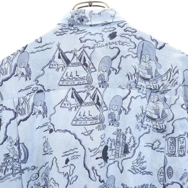 PIA SPORTS ピアスポーツ ワーナーブラザーズ 総柄 半袖 ボタンダウンシャツ 3 ブルーグレー メンズ