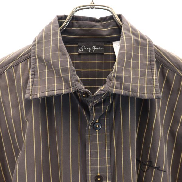 Sean John ショーンジョン ストライプ柄 長袖 シャツ XL ブラウン系 メンズ