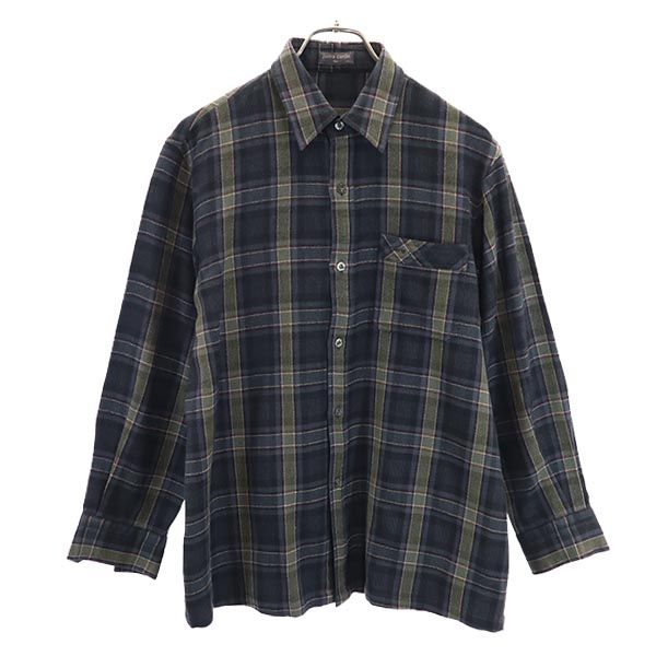 Pierre Cardin ピエールカルダン カシミヤブレンド ウール チェック柄 長袖 シャツ L メンズ