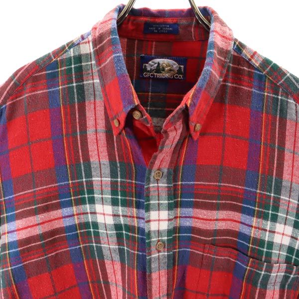 GFC TRADING COMPANY チェック柄 長袖 ボタンダウンシャツ レッド系 ネルシャツ メンズ